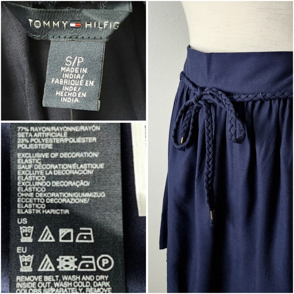 Tommy Hilfiger Navy Blue Pull-On Skirt With Braided Tie Belt, Size Small - Picture 6 of 16